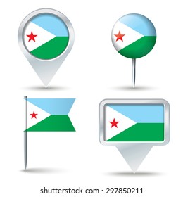 Map pins with flag of Djibouti - vector illustration