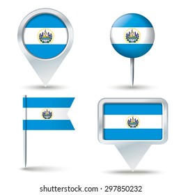 Map pins with flag of El Salvador - vector illustration