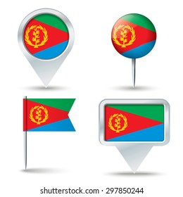 Map pins with flag of Eritrea - vector illustration