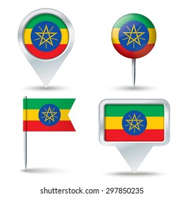 Map pins with flag of Ethiopia - vector illustration