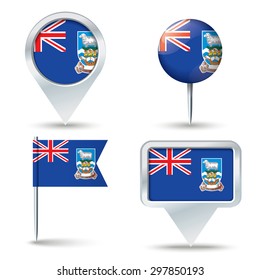 Map pins with flag of Falkland Islands - vector illustration