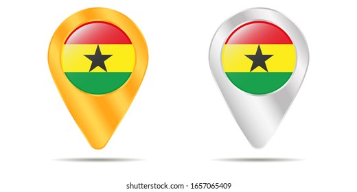 Mapa de pines con bandera de Ghana. Sobre un fondo blanco. Ilustración del vector