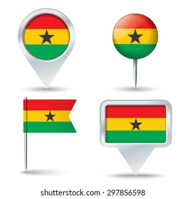 Pinos de mapa com bandeira de Gana - ilustração vetorial