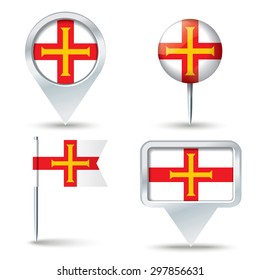 Map pins with flag of Guernsey - vector illustration