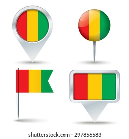 Map pins with flag of Guinea - vector illustration