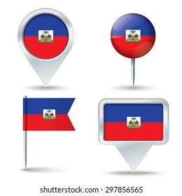 Map pins with flag of Haiti - vector illustration