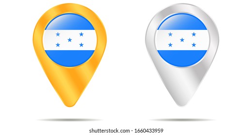 Map of pins with flag of Honduras. On a white background. Vector illustration