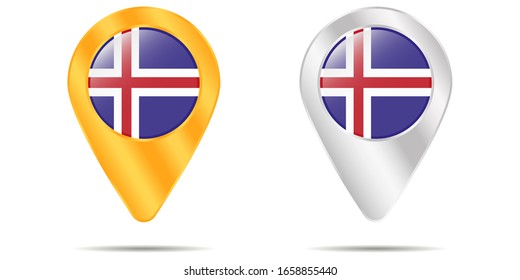 Map of pins with flag of Iceland. On a white background. Vector illustration