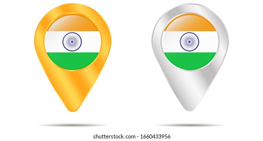 Map of pins with flag of India. On a white background. Vector illustration