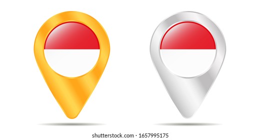 Map of pins with flag of Indonesia. On a white background. Vector illustration