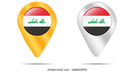 Karte der Pins mit Flagge des Irak. Auf weißem Hintergrund. Vektorillustration