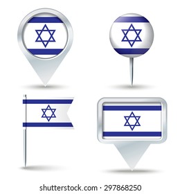 Map pins with flag of Israel - vector illustration