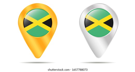 Map of pins with flag of Jamaica. On a white background. Vector illustration