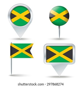 Map pins with flag of Jamaica - vector illustration