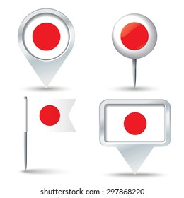 Map pins with flag of Japan - vector illustration