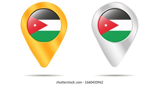 Mapa de pines con bandera de Jordania. Sobre un fondo blanco. Ilustración del vector