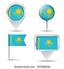 Map pins with flag of Kazakhstan - vector illustration