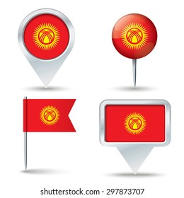 Map pins with flag of Kyrgyzstan - vector illustration