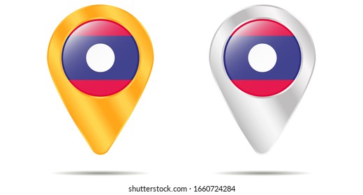 Mapa de pines con bandera de Laos. Sobre un fondo blanco. Ilustración del vector