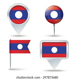 Map pins with flag of Laos - vector illustration