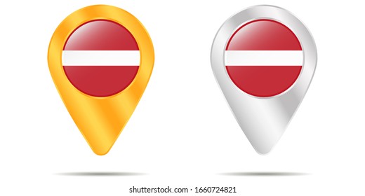 Map of pins with flag of Latvia. On a white background. Vector illustration