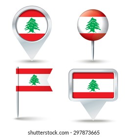 Map pins with flag of Lebanon - vector illustration