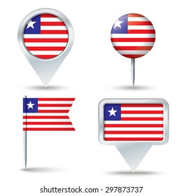 Map pins with flag of Liberia - vector illustration