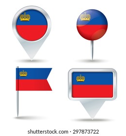 Map pins with flag of Liechtenstein - vector illustration