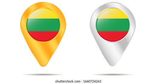 Mapa de pines con bandera de Lituania. Sobre un fondo blanco. Ilustración del vector