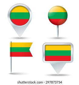 Map pins with flag of Lithuania - vector illustration