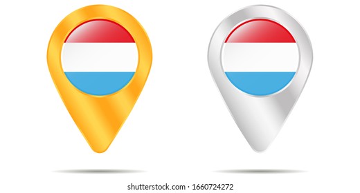 Map of pins with flag of Luxembourg. On a white background. Vector illustration