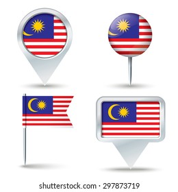 Map pins with flag of Malaysia - vector illustration