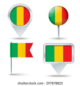 Map pins with flag of Mali - vector illustration