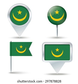 Map pins with flag of Mauritania - vector illustration
