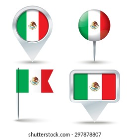 Map pins with flag of Mexico - vector illustration