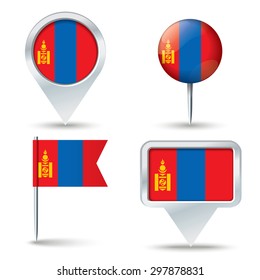Map pins with flag of Mongolia - vector illustration