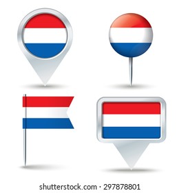 Map pins with flag of Netherlands - vector illustration