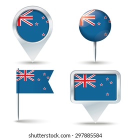 Map pins with flag of New Zealand - vector illustration