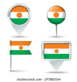 Map pins with flag of Niger - vector illustration