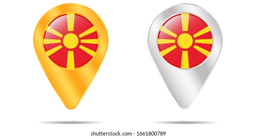Map of pins with flag of North Macedonia. On a white background. Vector illustration