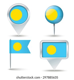 Map pins with flag of Palau - vector illustration