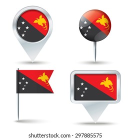 Map pins with flag of Papua New Guinea - vector illustration