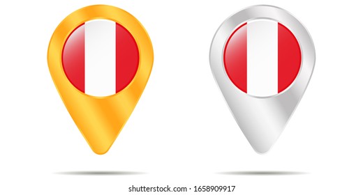 Map of pins with flag of Peru. On a white background. Vector illustration