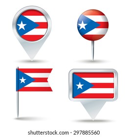 Mapa de pines con bandera de Puerto Rico - ilustración vectorial