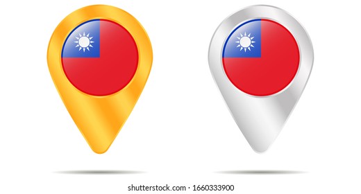 Karte der Pins mit der Flagge der Republik China. Auf weißem Hintergrund. Vektorillustration