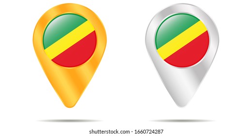 Map of pins with flag of  Republic of the Congo. On a white background. Vector illustration