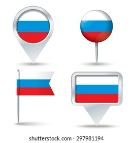 Map pins with flag of Russia - vector illustration