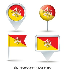 Map pins with flag of Sicily - vector illustration