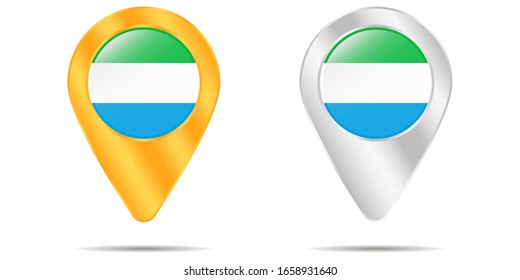 Map of pins with flag of Sierra Leone. On a white background. Vector illustration
