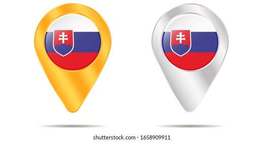 Karte der Pins mit Flagge der Slowakei. Auf weißem Hintergrund. Vektorillustration